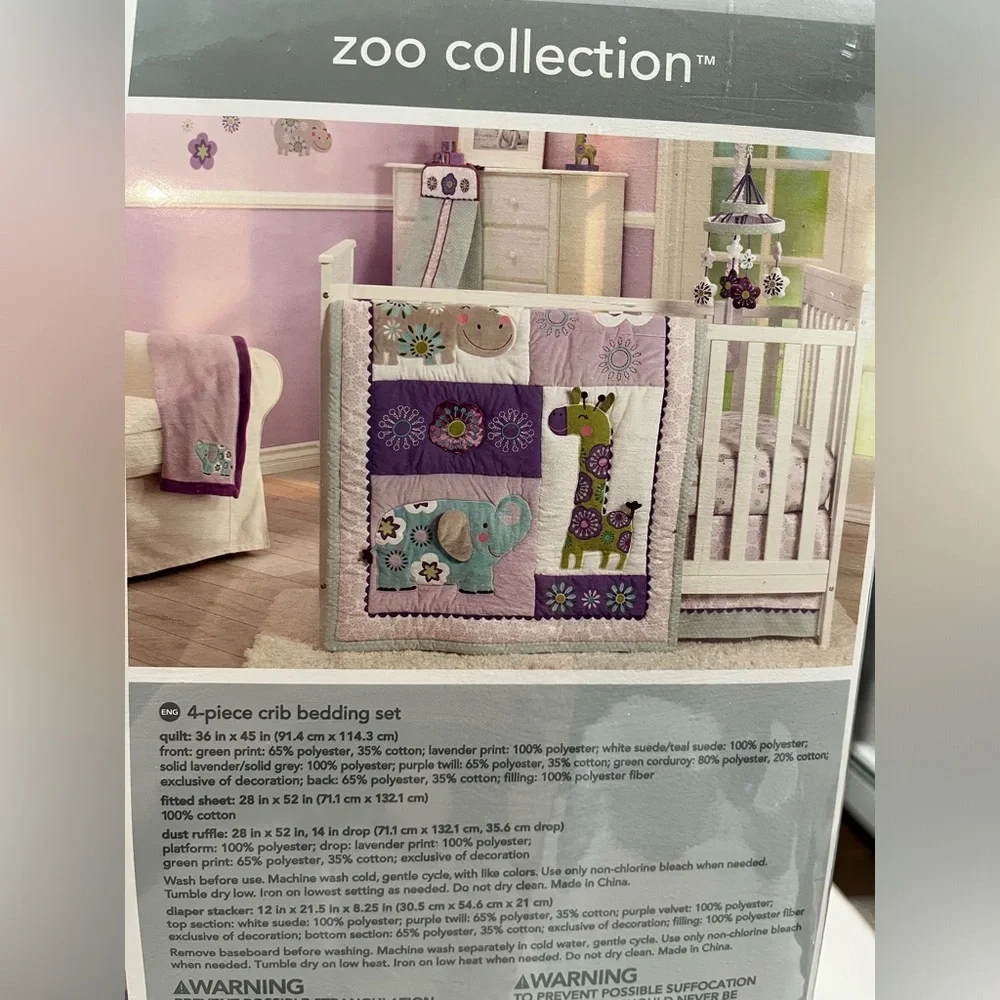 NEW Carters zoo crib set: comforter, dust ruffle, sheet, nursery‎ organizer